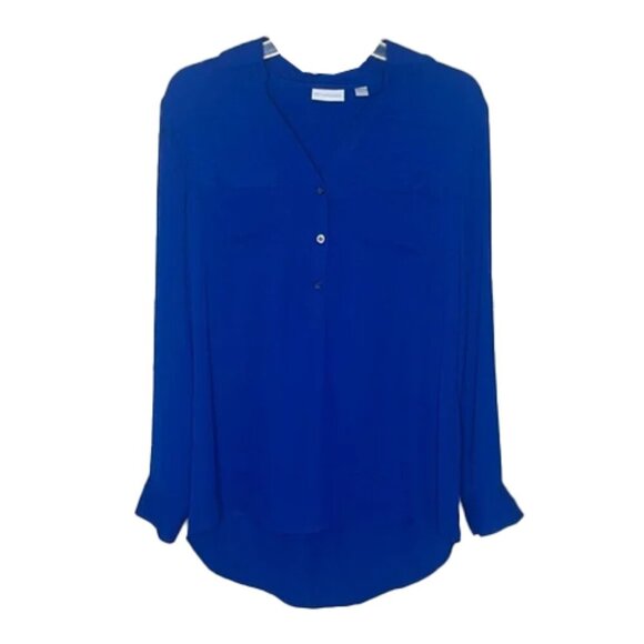 🆕 NEW YORK & COMPANY Blue Notched Collar Blouse Size M - Picture 1 of 4
